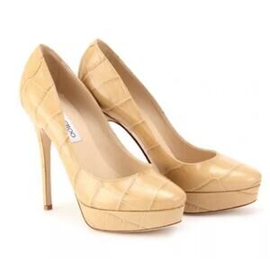JIMMY CHOO Pumps Cosmic 120Mm Nude Glossy Elaphe Croc Platform Stiletto 38.5